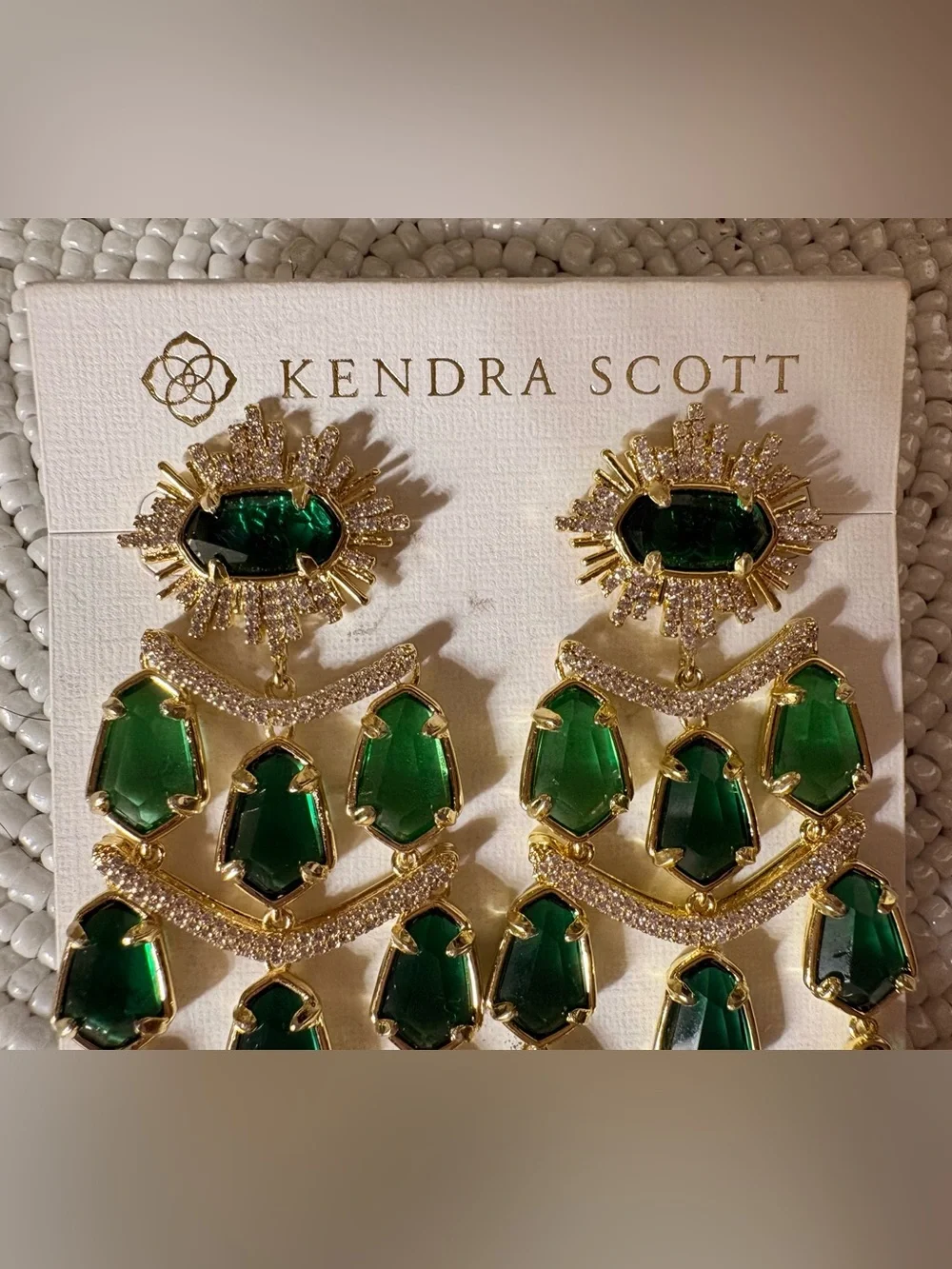 Kendra Scott Gold-Tone Emerald Green Multi-Drop Chandelier Earrings - Picture 5 of 8